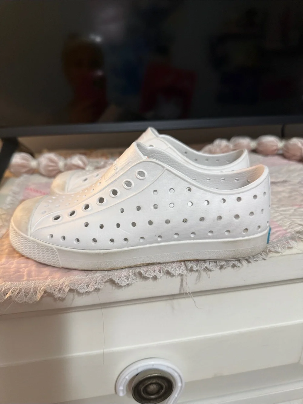 Kids Native White Slip-On Perforated Casual Sneakers